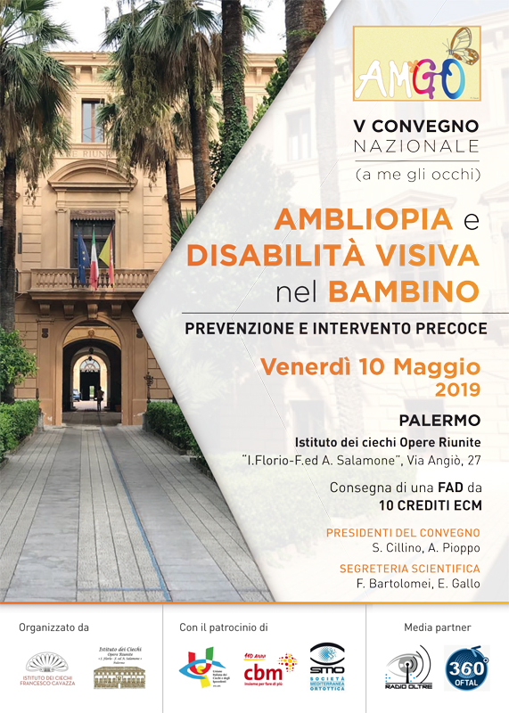 Prima pagina della locandina Amgo con foto della facciata dell'Istituto di Palermo